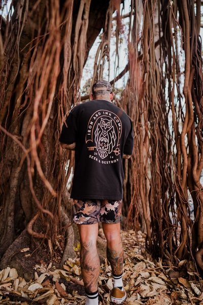 New "seek and destroy" oversized heavy wt shirt-acid wash black