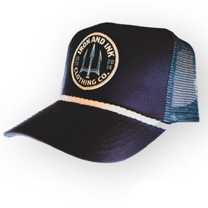 Trident rope trucker hat- navy and white