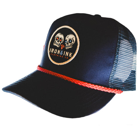 Skulls rope trucker hat- Navy with red rope